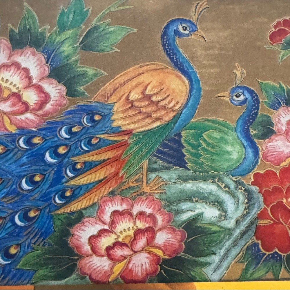 Renaissance jewelry Music Box Wood LEFTON China Peacock Floral Vintage 1987